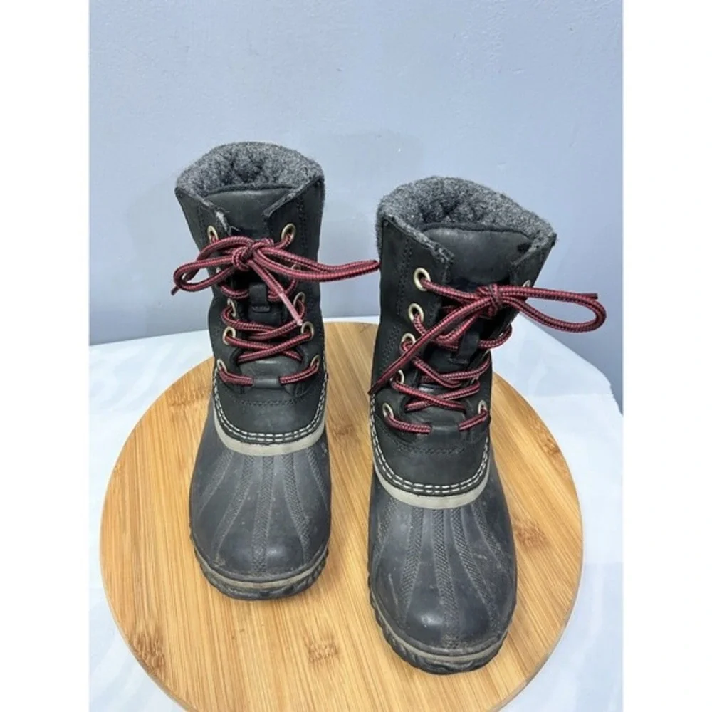 Sorel Slimpack II Lace Boots Womens 7 Black Kettle Waterproof Leather NL2348-010